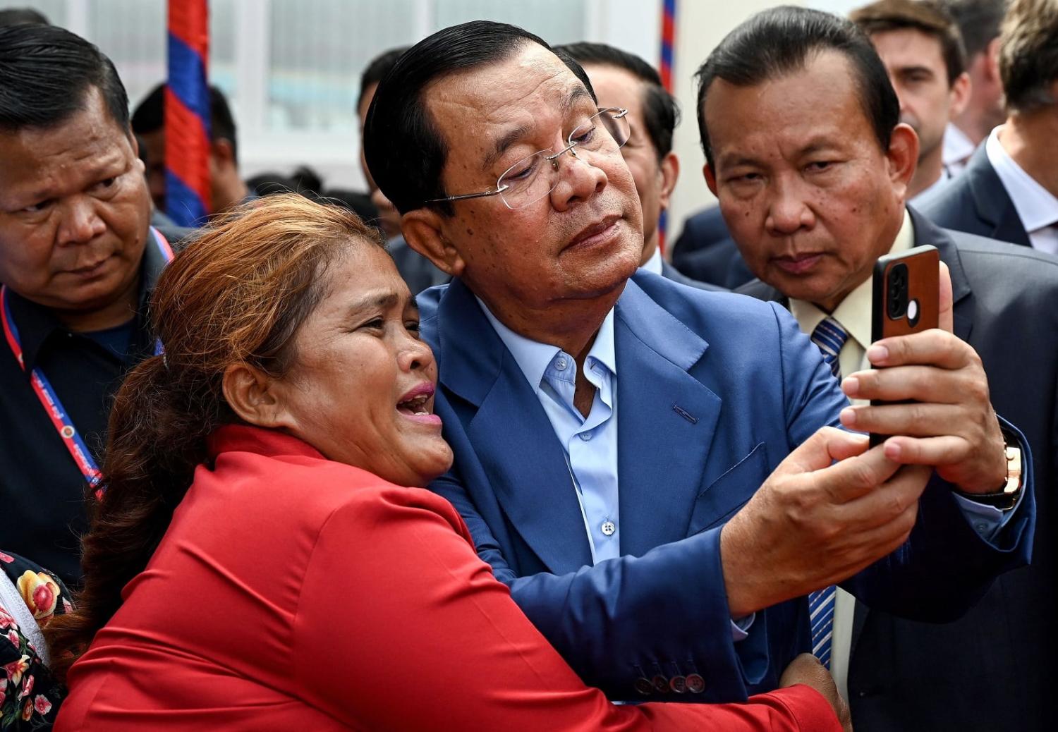 Cambodia’s Prime Minister Hun Sen will today hand over that role to his son, Hun Manet (Tang Chhin Sothy/AFP via Getty Images)